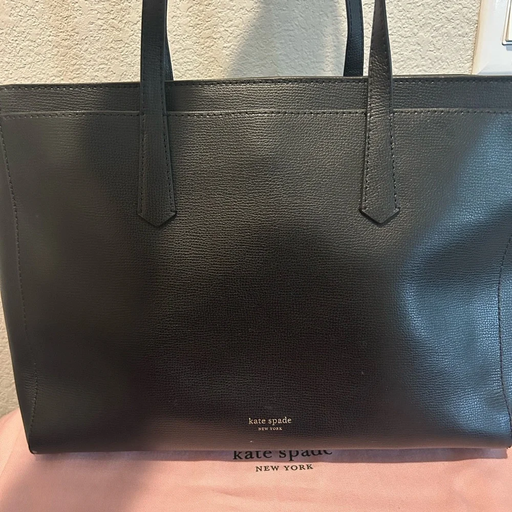 kate spade Black Pebbled Leather Tote with Spade Accent